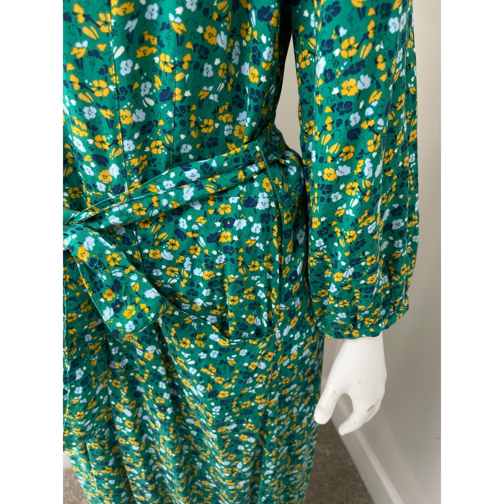 Talbots Ditsy Floral Midi Shirt Dress Long Sleeve Belted Pockets 12 Cottage - Picture 5 of 12